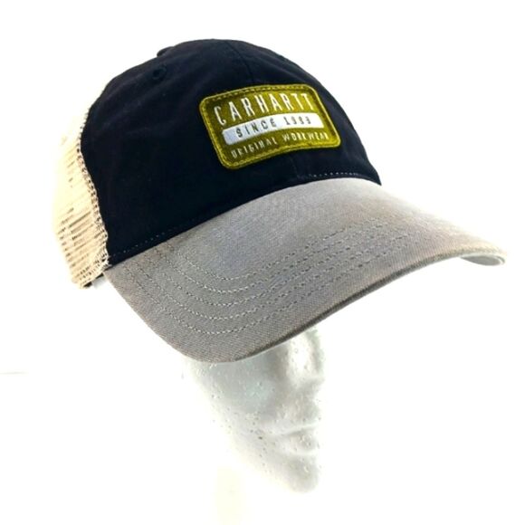 Carhartt Other - Carhartt Mens Canvas Mesh- Back Trucker Cap Branded Patch Snap Close Black/Grey
